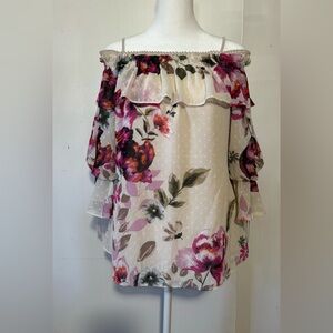 White House Black Market Medium Off The Shoulder Floral 3/4 Sleeve Blouse